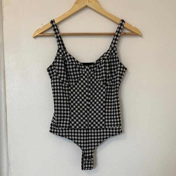Dynamite Tops - Dynamite Black and White Gingham Bodysuit
